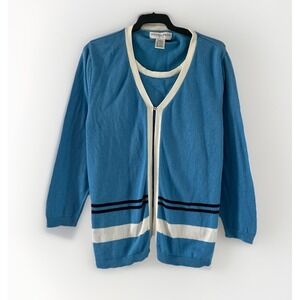 VTG Sag Harbor Women's Petite Medium Sweater Set Cream Cardigan Shell COTTON